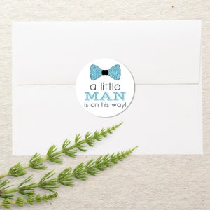Baby Shower Stickers | Baby Shower Labels | Envelope Seals | 2&quot; Round Sticker | Baby Shower Favors | Round Labels | Little Man Bow Tie