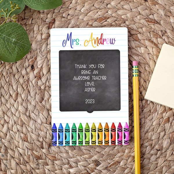 Personalized Sticky Note Holder Teacher, Desk Organizer, Post It Holder, End of Year Teacher Gift, Teacher Appreciation, Colorful Crayon
