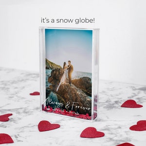 Personalized Valentine&#39;s Day Photo Gift, Custom Couple Snow Globe Photo Block, Couple&#39;s Photo Frame, Photo Stand, Custom Text Picture Frame