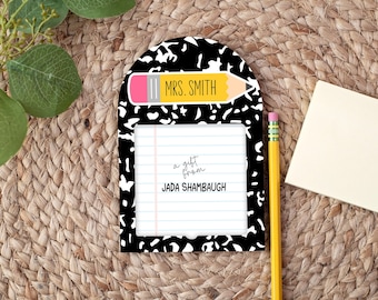 Personalized Sticky Note Holder Teacher, Desk Organizer,  Holder, End of Year Teacher Gift, Teacher Appreciation, Composition Pencil