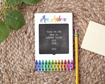 Personalized Sticky Note Holder Teacher, Desk Organizer, Post It Holder, End of Year Teacher Gift, Teacher Appreciation, Colorful Crayon