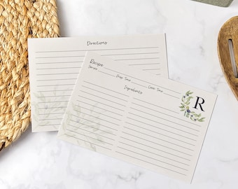 Olive Leaf Recipe Card, Personalized Initial Family Recipe, Custom Recipe Keepsake, Bridal Shower Gift, Wedding Gift, Housewarming Gift