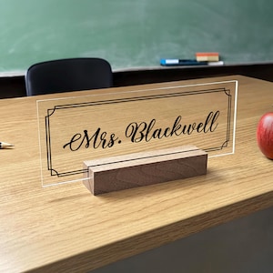 Teacher Name Plate, Acrylic Name Plate, Personalized Teacher Sign, Desk Name Plate, Custom Name Plate, Office Sign, Black Frame