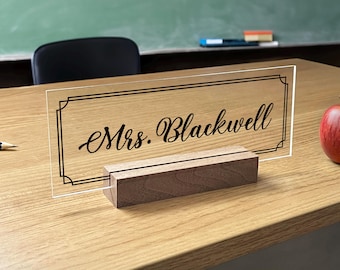 Teacher Name Plate, Acrylic Name Plate, Personalized Teacher Sign, Desk Name Plate, Custom Name Plate, Office Sign, Black Frame