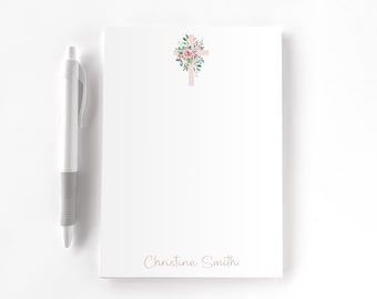 Cross Notepad, Personalized Notepad, Custom Notepad, Personalized Stationery, Writing Pad, Gift for Her, Religious, Faith, God, Floral Cross