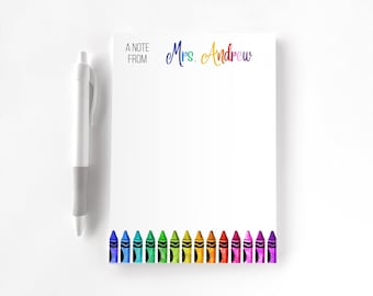 Teacher Personalized Notepad, Custom Teacher Notepad, Teacher Appreciation, Writing Pad, Gift for Teacher, Teacher Gift, Colorful Crayon