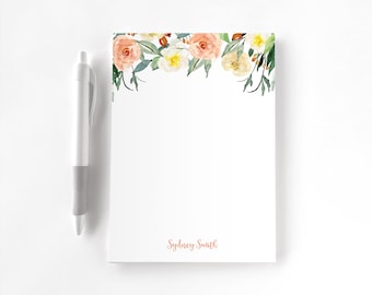 Personalized Notepad, Custom Notepad, Personalized Stationery, Writing Pad, Gift for Her, Floral Notepad, Peach Floral Notepad