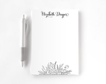 Personalized Notepad, Custom Notepad, Personalized Stationery, Writing Pad, Gift for Her, Floral Notepad, Hand Drawn Floral Notepad