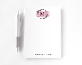 Personalized Notepad, Custom Notepad, Personalized Watercolor Stationery, Writing Pad, Gift for Her, Wreath Monogram Notepad