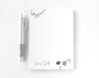 Personalized Notepad, Custom Notepad, Personalized Stationery, Writing Pad, Gift for Her, Floral Notepad, Dandelion Dreams Notepad