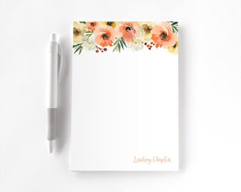 Personalized Notepad, Custom Notepad, Personalized Stationery, Writing Pad, Gift for Her, Women's Stationery, Floral Notepad, Pretty Peach