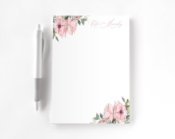 Personalized Notepad, Custom Notepad, Personalized Stationery, Writing Pad, Gift for Her, Floral Notepad, Pink and Greenery