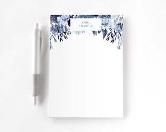 Personalized Notepad, Custom Notepad, Personalized Stationery, Writing Pad, Gift for Her, Floral Notepad, Navy Modern Floral Notepad