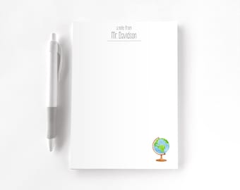 Teacher Personalized Notepad, Custom Teacher Notepad, Teacher Appreciation, Writing Pad, Gift for Teacher, Teacher Gift, Globe Teacher