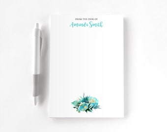 Personalized Notepad, Custom Notepad, Personalized Stationery, Writing Pad, Gift for Her, Blue Floral Notepad, Blue Boho Floral Notepad