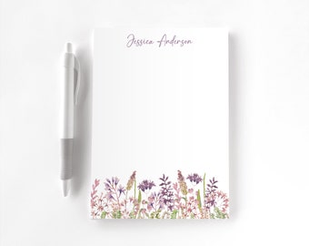 Personalized Notepad, Custom Notepad, Personalized Stationery, Writing Pad, Gift for Her, Purple Flowers, Purple Wildflower