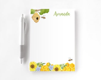 Personalized Notepad, Custom Notepad, Personalized Bee Stationery, Writing Pad, Gift for Her, Floral Notepad, Bumble Bee Notepad