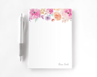 Personalized Notepad, Custom Notepad, Personalized Stationery, Writing Pad, Gift for Her, Floral Notepad, Watercolor Simple Floral