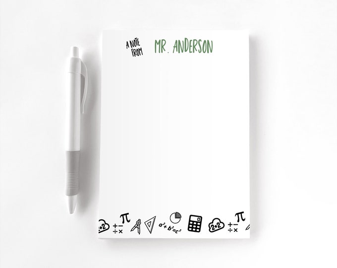 Personalized Notepad, Custom Notepad, Personalized Stationery, Writing Pad, Gift for Teacher, Teacher Appreciation, Math Teacher Notepad