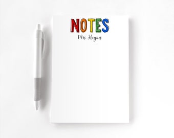 Teacher Personalized Notepad, Custom Teacher Pad, Teacher Appreciation, Writing Pad, Gift for Teacher, Teacher Gift, Rainbow Teacher Notes