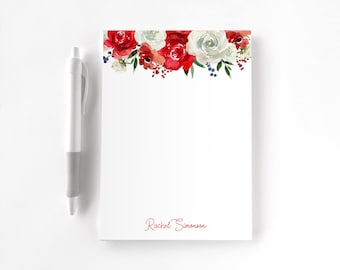 Personalized Notepad, Custom Notepad, Personalized Stationery, Writing Pad, Gift for Her, Floral Notepad, Radiant Red Floral Notepad