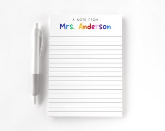 Teacher Personalized Notepad, Custom Teacher Pad, Teacher Appreciation, Writing Pad, Gift for Teacher, Teacher Gift, Colorful Notebook Paper