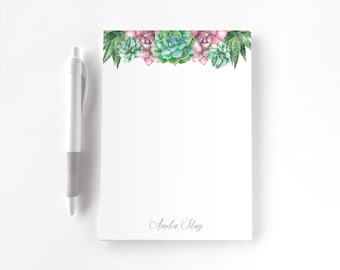 Personalized Notepad, Custom Notepad, Personalized Stationery, Writing Pad, Gift for Her, Floral Notepad, Succulent Notepad