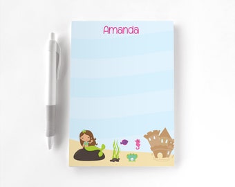 Kids Personalized Notepad, Custom Notepad, Personalized Stationery, Writing Pad, Gift for Kids, Mermaid Notepad, Mermaid on a Rock