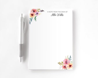 Personalized Notepad, Custom Notepad, Personalized Stationery, Writing Pad, Gift for Her, Spring Floral Notepad, Bright Floral Notepad