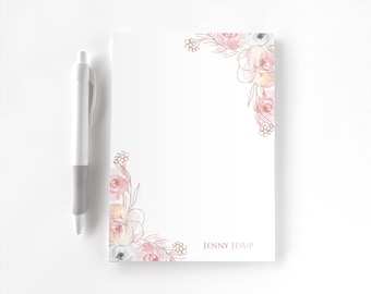 Personalized Notepad, Custom Notepad, Personalized Stationery, Writing Pad, Gift for Her, Floral Notepad, Blush Floral Sketch Notepad