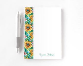 Personalized Notepad, Custom Notepad, Personalized Stationery, Writing Pad, Gift for Her, Floral Notepad, Bright Sunflower