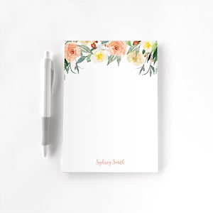 Personalized Notepad, Custom Notepad, Personalized Stationery, Writing Pad, Gift for Her, Floral Notepad, Peach Floral Notepad