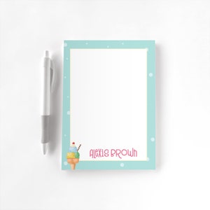 Kids Personalized Notepad, Custom Notepad, Personalized Stationery, Writing Pad, Gift for Kids, Ice Cream Notes, Ice Cream Cone Notepad