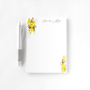 Personalized Notepad, Custom Notepad, Personalized Stationery, Writing Pad, Gift for Her, Whimsical Floral Notepad, Yellow Flowers