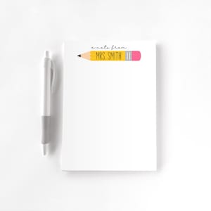 May include: A white notepad with a yellow pencil illustration and the text "a note from MRS. SMITH".