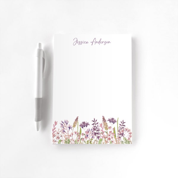 Personalized Notepad, Custom Notepad, Personalized Stationery, Writing Pad, Gift for Her, Purple Flowers, Purple Wildflower