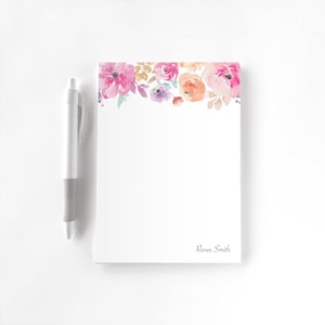 Personalized Notepad, Custom Notepad, Personalized Stationery, Writing Pad, Gift for Her, Floral Notepad, Watercolor Simple Floral image 1