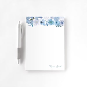 Personalized Notepad, Custom Notepad, Personalized Stationery, Writing Pad, Gift for Her, Floral Notepad, Blue Watercolor Floral Notepad