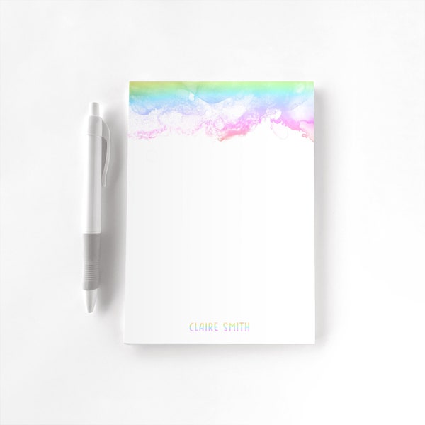 Personalized Notepad, Custom Notepad, Personalized Stationery, Writing Pad, Gift for Her, Watercolor, Rainbow Splash, Rainbow Notepad