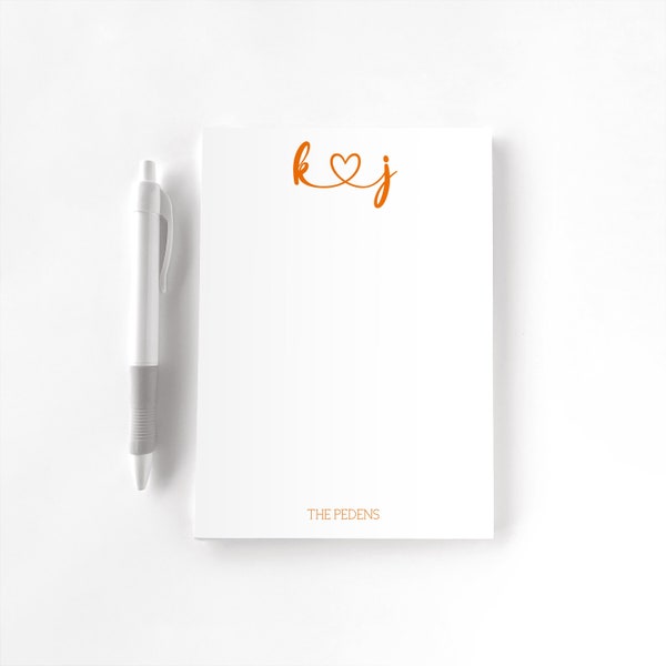 Personalized Notepad, Custom Notepad, Personalized Stationery, Wedding Gift, Newlywed Notepad, Calligraphy Notepad, Couple Initials Heart