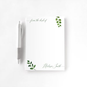 Personalized Notepad, Custom Notepad, Personalized Stationery, Writing Pad, Gift for Her, Note From the Desk of, Greenery Notepad