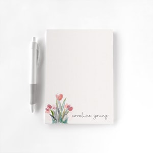 Bloc-notes personnalisé, Bloc-notes personnalisé, Papeterie personnalisée, Bloc-notes, Cadeau pour elle, Bloc-notes floral, Fleurs de tulipes, Tulipes aquarelles