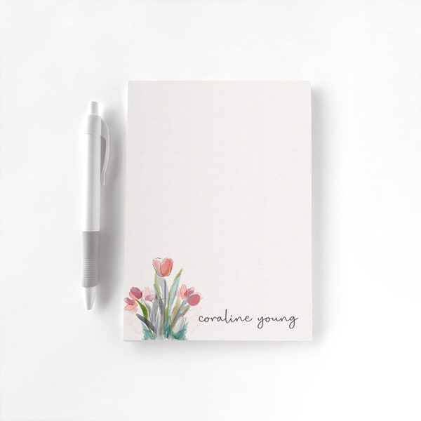 Personalized Notepad, Custom Notepad, Personalized Stationery, Writing Pad, Gift for Her, Floral Notepad, Tulip Flowers, Watercolor Tulips