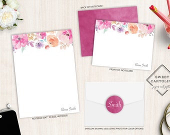 personalized stationery set womens stationary DARLING FLOWER ORNAMENT gift for her set of 8 folded cards