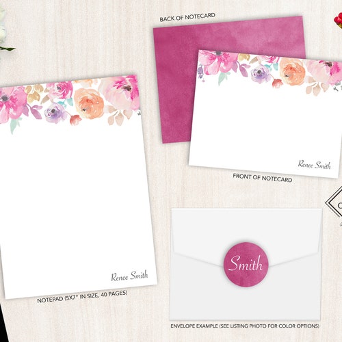 Personalized Stationery Set Flat Notecard Set Personalized Etsy