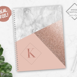 Real Foil Personalized Spiral Notebook | Personalized Foil Journal | Foil Notebook | Real Foil Stationery | Marble Trifecta Rose Gold