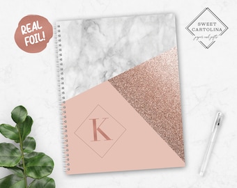 Real Foil Personalized Spiral Notebook | Personalized Foil Journal | Foil Notebook | Real Foil Stationery | Marble Trifecta Rose Gold