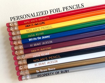 Personalized Pencil | Real Foil | School Supplies | Kids Pencil | Custom Name Pencil | Gold Foil Pencil | Silver Foil Pencil | Set of 10