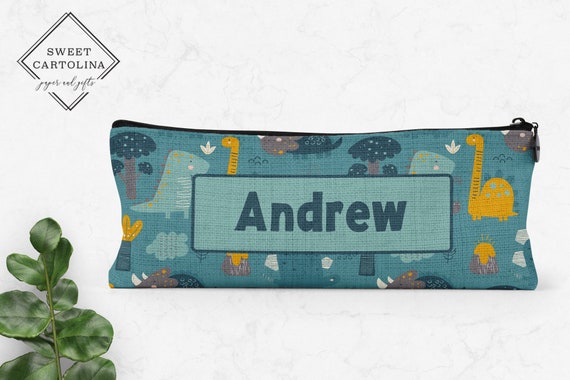 Personalized Pencil Case Kids Pencil Pouch Back to School Supplies Kids  Personalized School Supplies Dinosaur Boy Blue Dino 