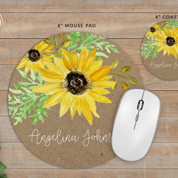 Personalized Desk Set | Mousepad and Coaster Set | Personalized Home Office | Work from Home | Custom Desk Set | Sunflower